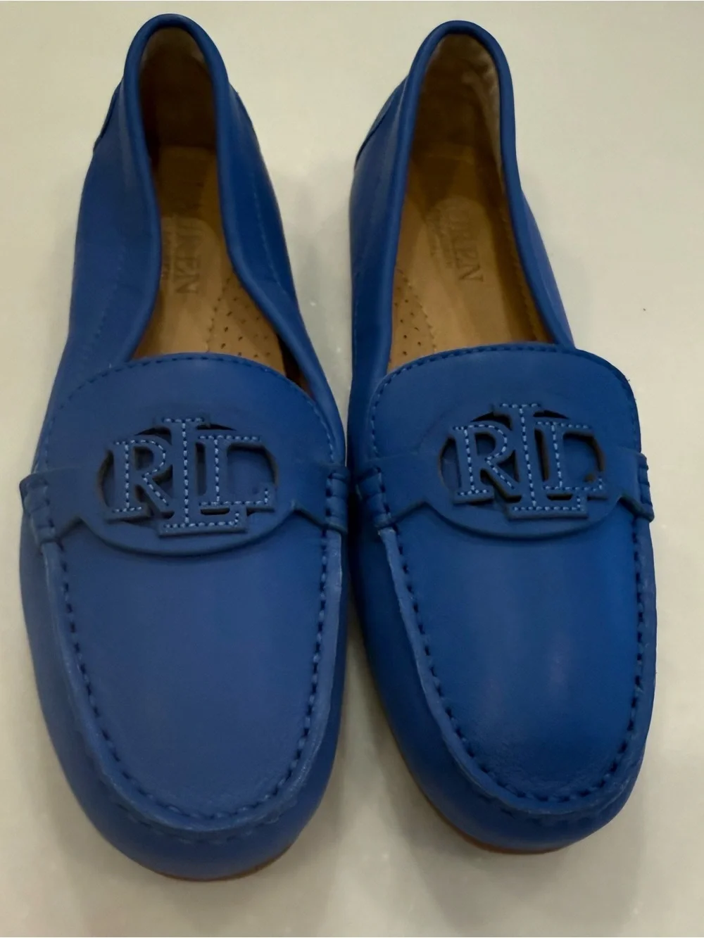 Lauren Ralph Lauren Brynn Driving Loafers Blue Leather Sz 6 NEW