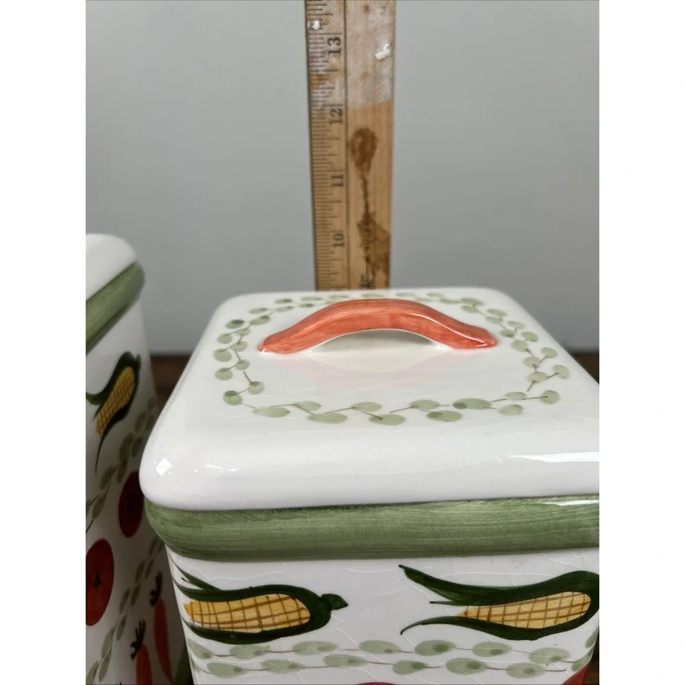 2 At Home ceramic canister vegetable pattern Vintage kitchen decor‎