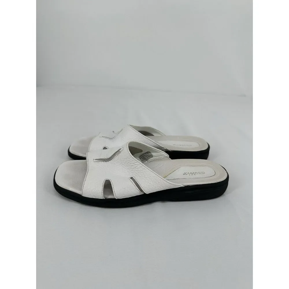 Azaleia Vtg White Leather Slides Sandals Shoes Women's Size 9M Made In Brazil‎
