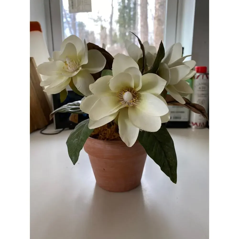 Terra Cotta Pot with Lenten Rose Fabric Flowers‎ Foliage and Moss