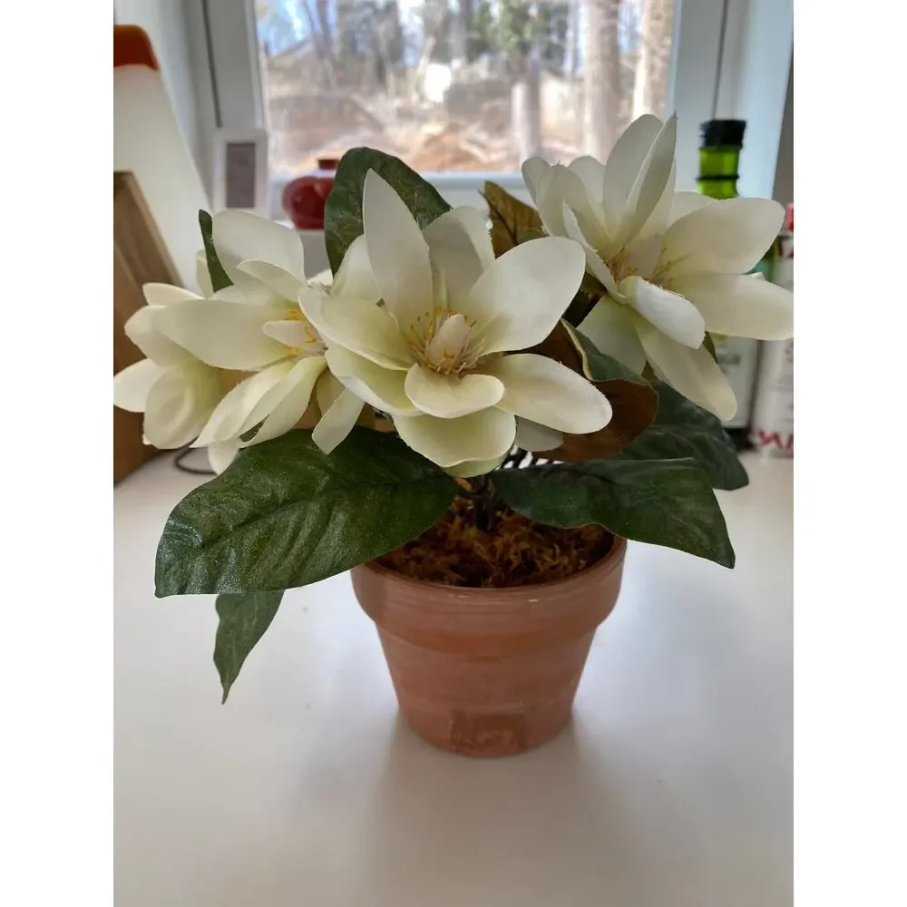 Terra Cotta Pot with Lenten Rose Fabric Flowers‎ Foliage and Moss