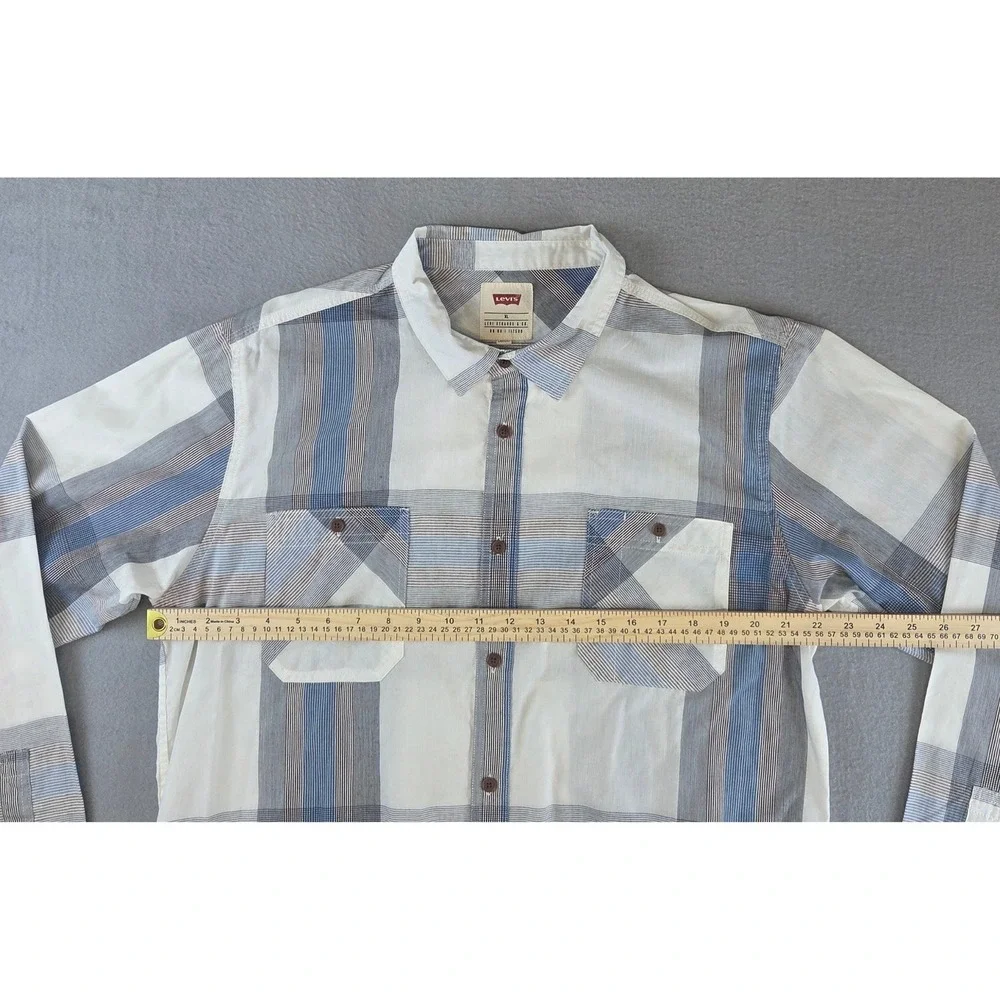 Levis Men's Blue White Plaid Long Sleeve Button Down Shirt XL Casual Lightweight