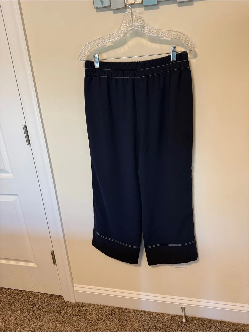 J. Crew Women’s Pull-On Navy Wide-Leg Crop Pants w/Contrast Stitching / Size 8