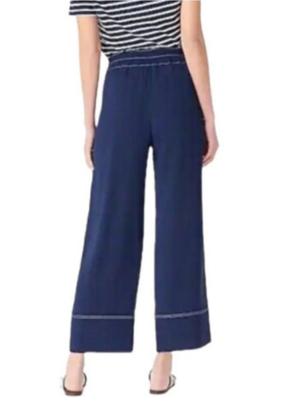 J. Crew Women’s Pull-On Navy Wide-Leg Crop Pants w/Contrast Stitching / Size 8
