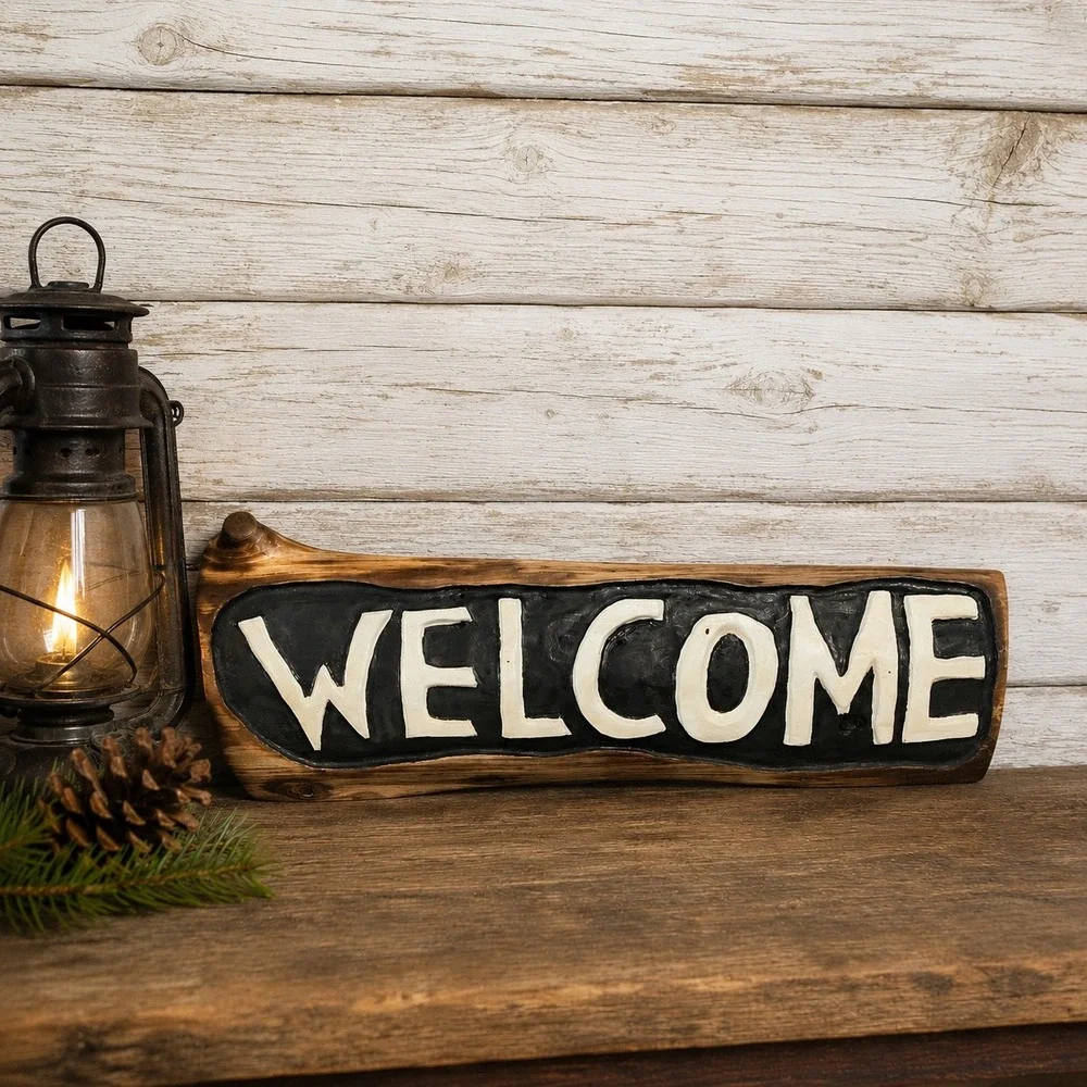 Handmade Cedar Wood Welcome Sign Rustic Live Edge Carved Lodge Decor 24x7x2