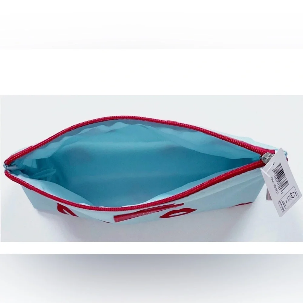 kate spade Light Blue Cosmetic Pouch with Red Lip Print