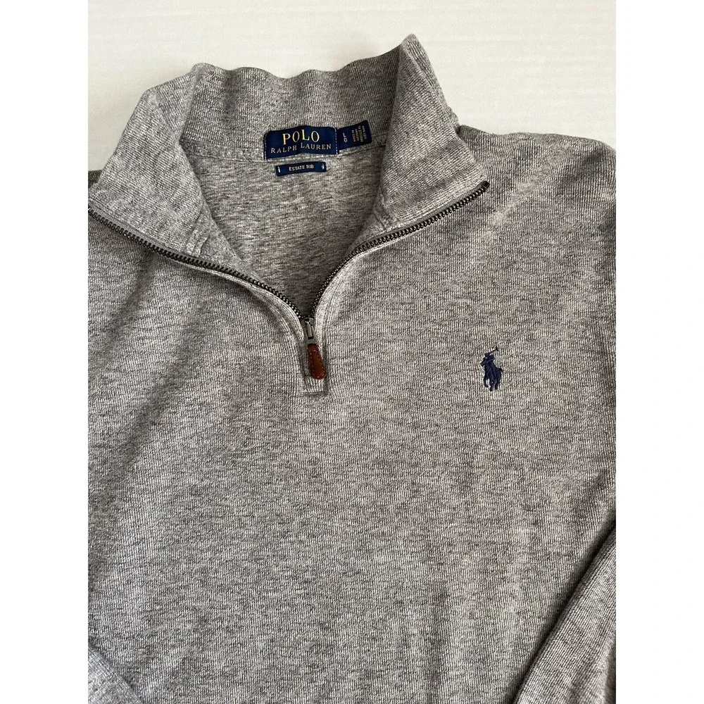 Polo Ralph‎ Lauren Mens L Long Sleeve 1/4 Zip estate rib Pullover Sweater gray