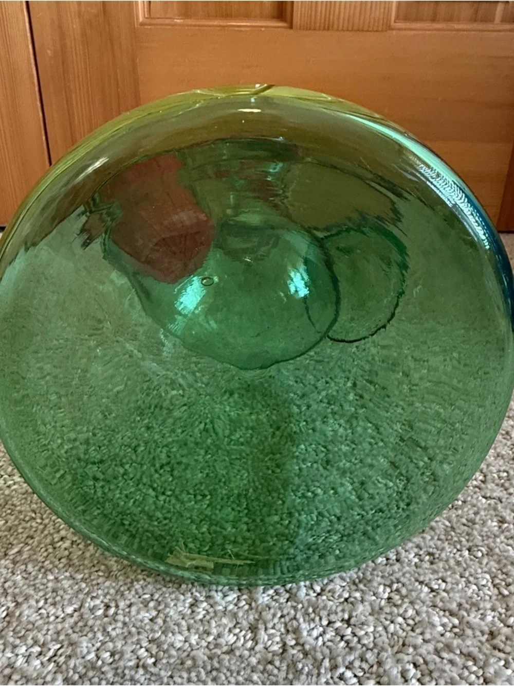 Vintage Large Hand Blown Green Glass Italian Wine Decanter with Ice Chamber