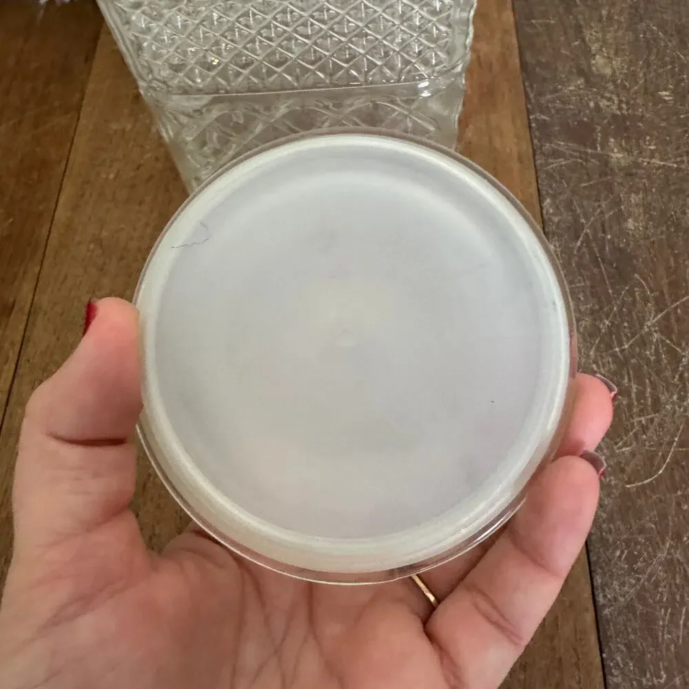 Vintage Clear Pressed Glass Diamond Point Square Apothecary Jar Canister Lid‎