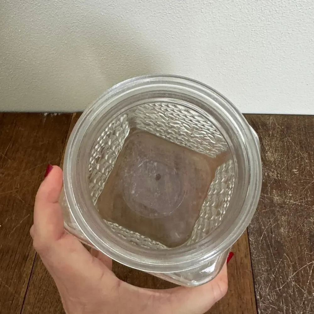 Vintage Clear Pressed Glass Diamond Point Square Apothecary Jar Canister Lid‎