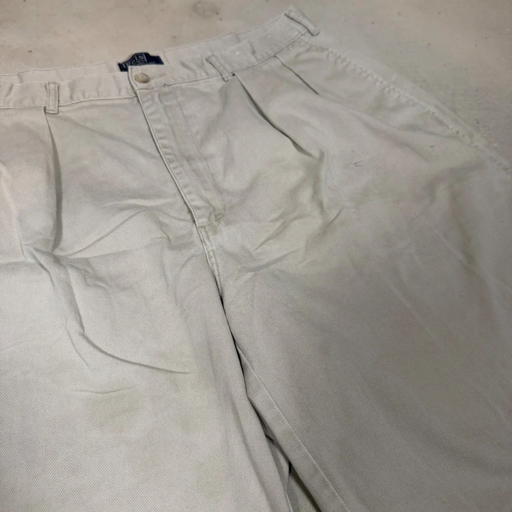 Vintage 90s Polo Ralph Lauren Chino Shorts 36 Tan Pleated Made in USA 90s Khaki