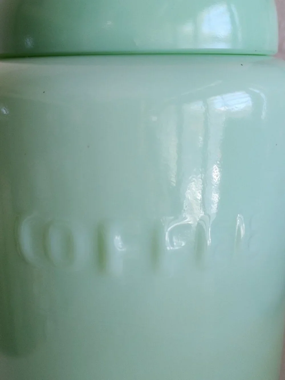 Vintage Fantasy Jadeite Jadite Green Glass COFFEE Canister With Lid Jade ite