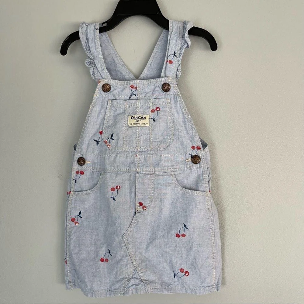 Baby OshKosh B'Gosh Girl's Denim Cherry Overall Dress Size 3T