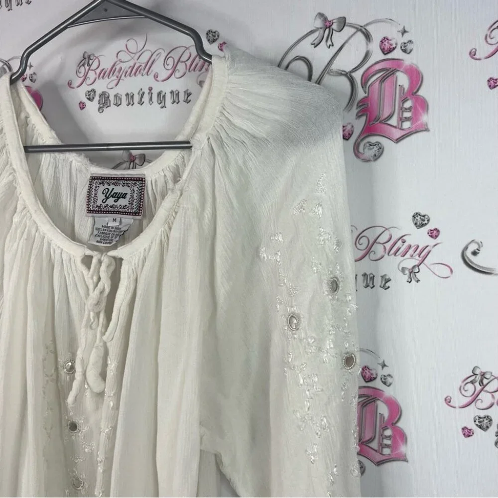 Yaya long sleeve blouse holographic sequins White Embellished Women's Blouse