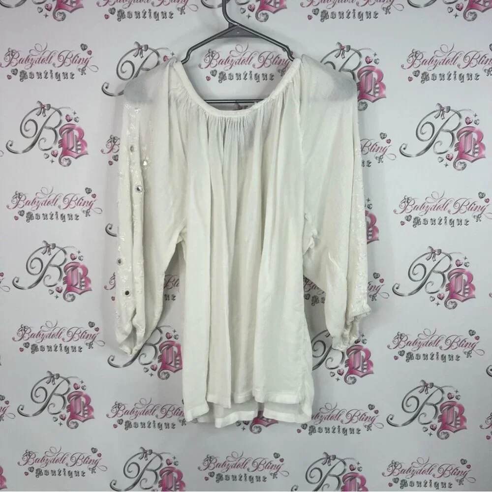 Yaya long sleeve blouse holographic sequins White Embellished Women's Blouse