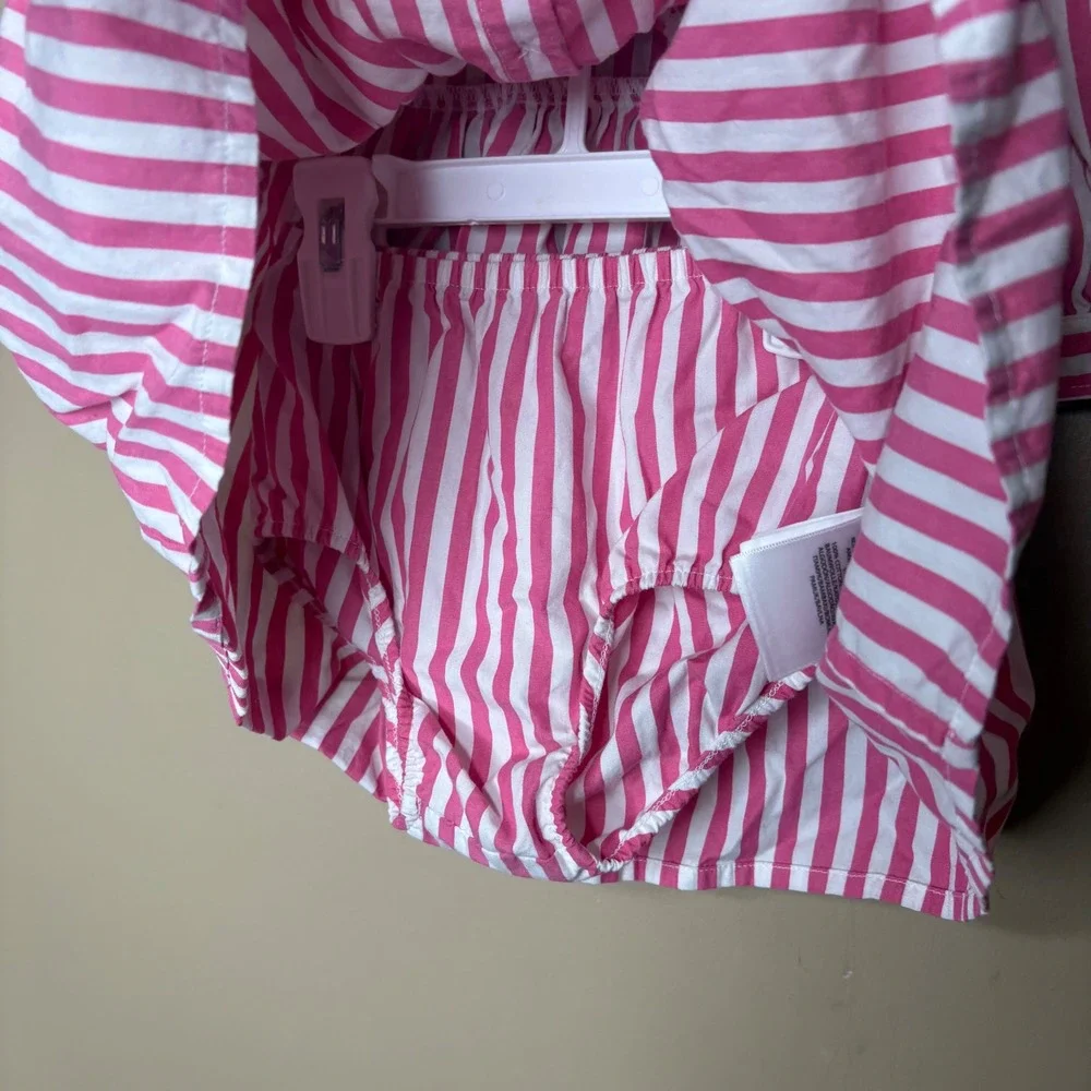 Ralph Lauren Baby Girls Pink White Striped Shirtdress with Bloomers 18M Cotton